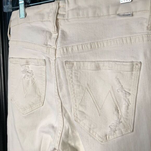 MOTHER Womens High Waisted Looker Ankle Fray Denim Jeans 25 Off White Skinny - Picture 5 of 7